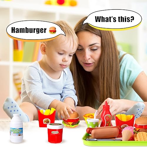 Miniatura 6 de Zomiboo Juego de juguetes de comida para cocina de niños, comida falsa, hamburguesas de plástico, sándwich, juguetes de simulación, juego de rol