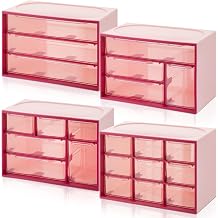 Briwooody 4 Pcs Mini Desktop Drawer Storage Box 3 4 6 9 Compartment, Pink