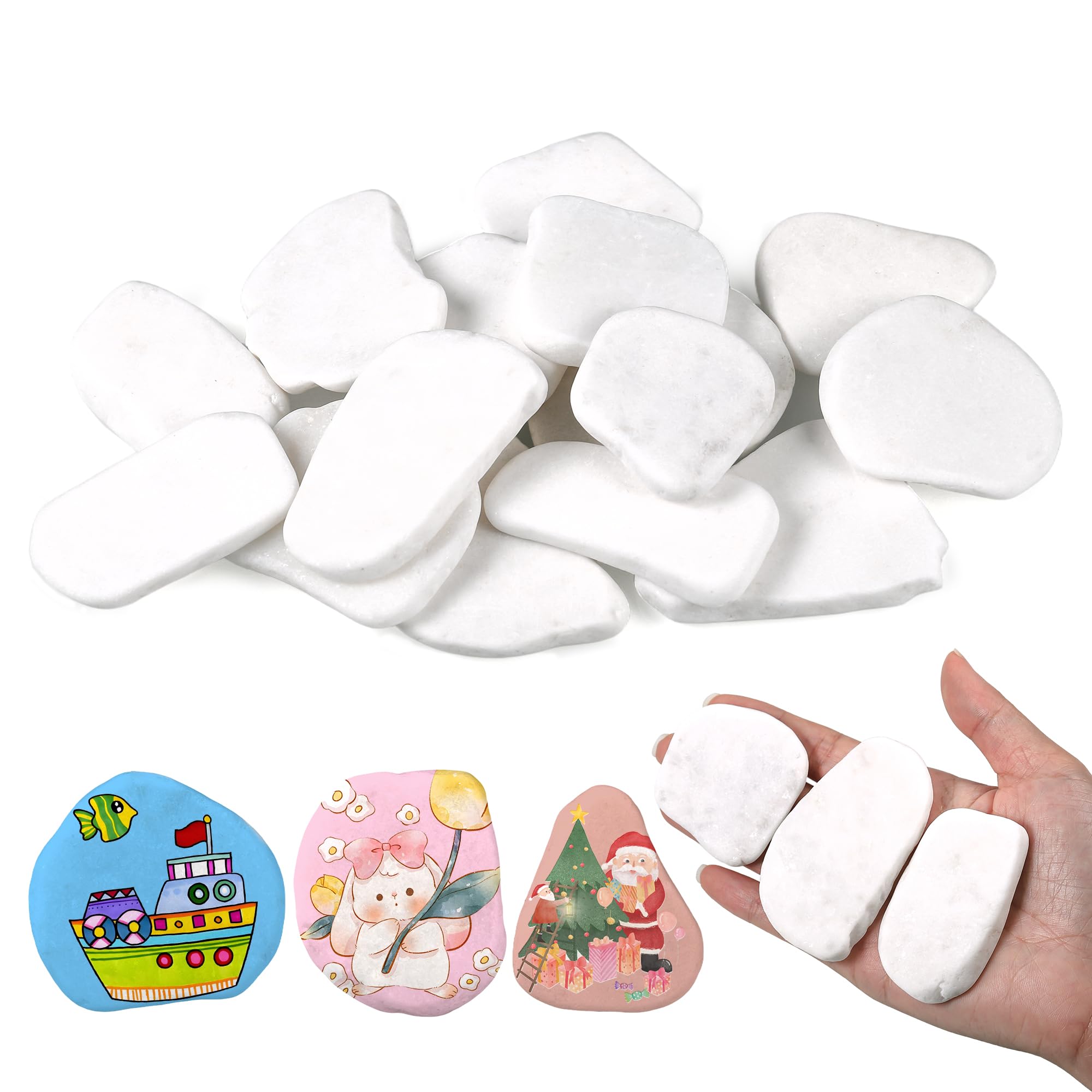 Huiguli 15 Pcs White Painting Rocks - Natural Smooth Pebbles for Painting, Plant Pots and Sand Art - Decorative Garden Stones for DIY Craft School Kindness Paint Project Decorations