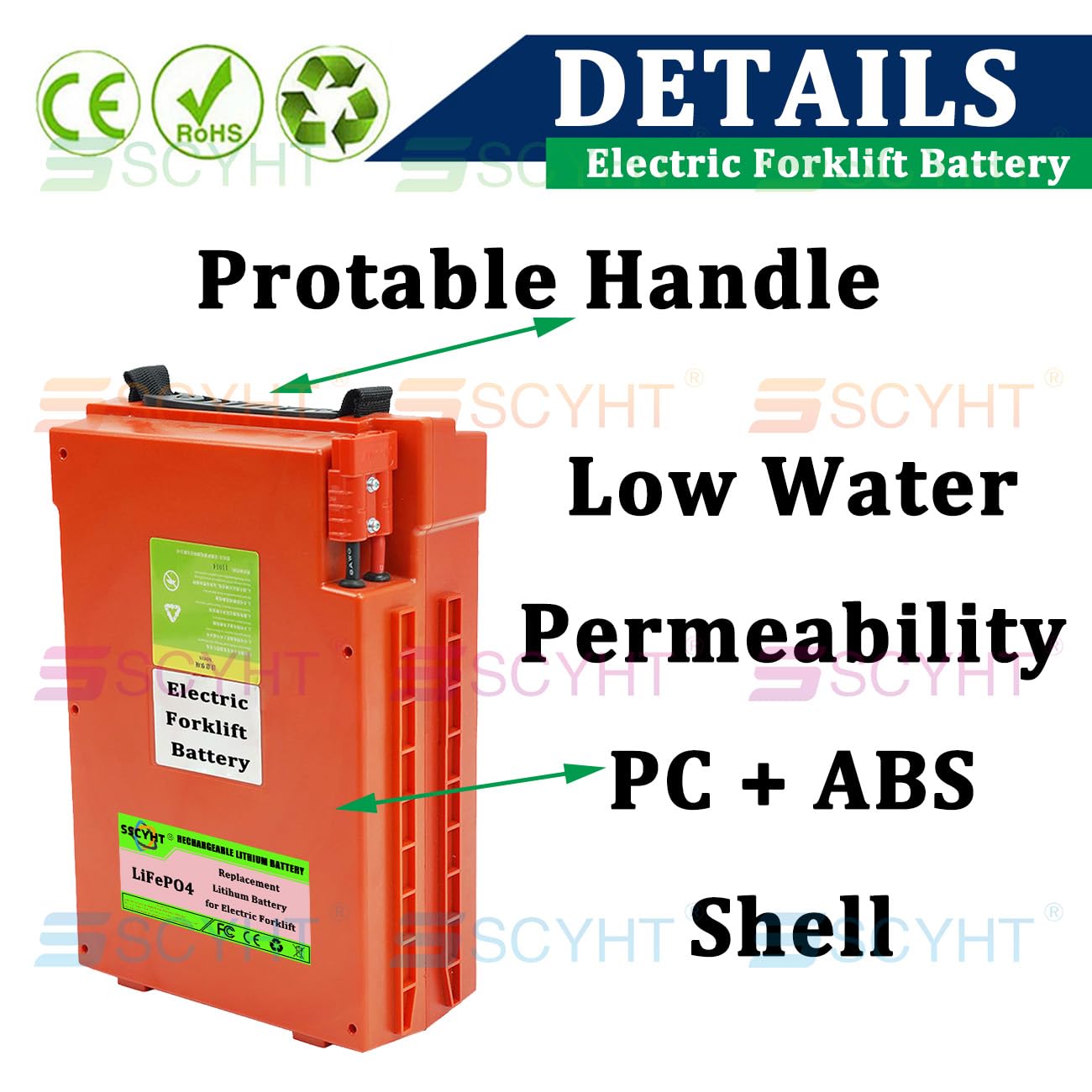 Batteria transpallet elettrico 24V 48V Batteria al litio per transpallet elettrico CBD20YLi Batterie ricaricabili per sollevatore telescopico con maniglia,48v20ah with charger
