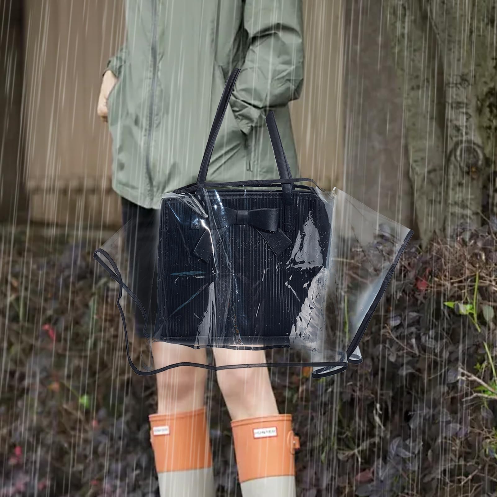 NICENEEDED Handbag Rain Cover, Rain Slicker For Handbags, Clear Waterproof EVA Handbag Cover Purse Tote Bag Protector For Outdoor Trips Rectangular : Clothing, Shoes & Jewelry