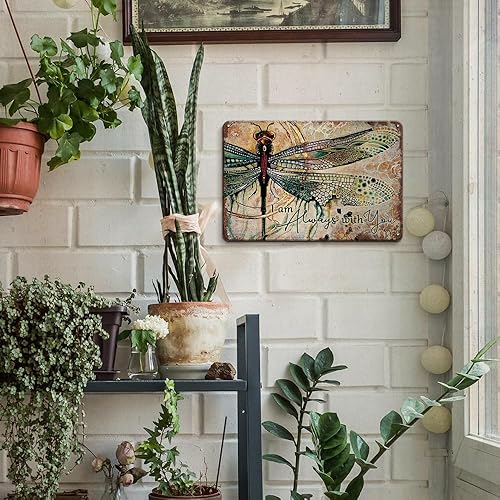 Miniatura 5 de YOYI ART Letrero de Pared de Libélula de Metal - Siempre Estoy Contigo, Letreros de Estaño Vintage para el Hogar, Dormitorio, Cocina, Jardín