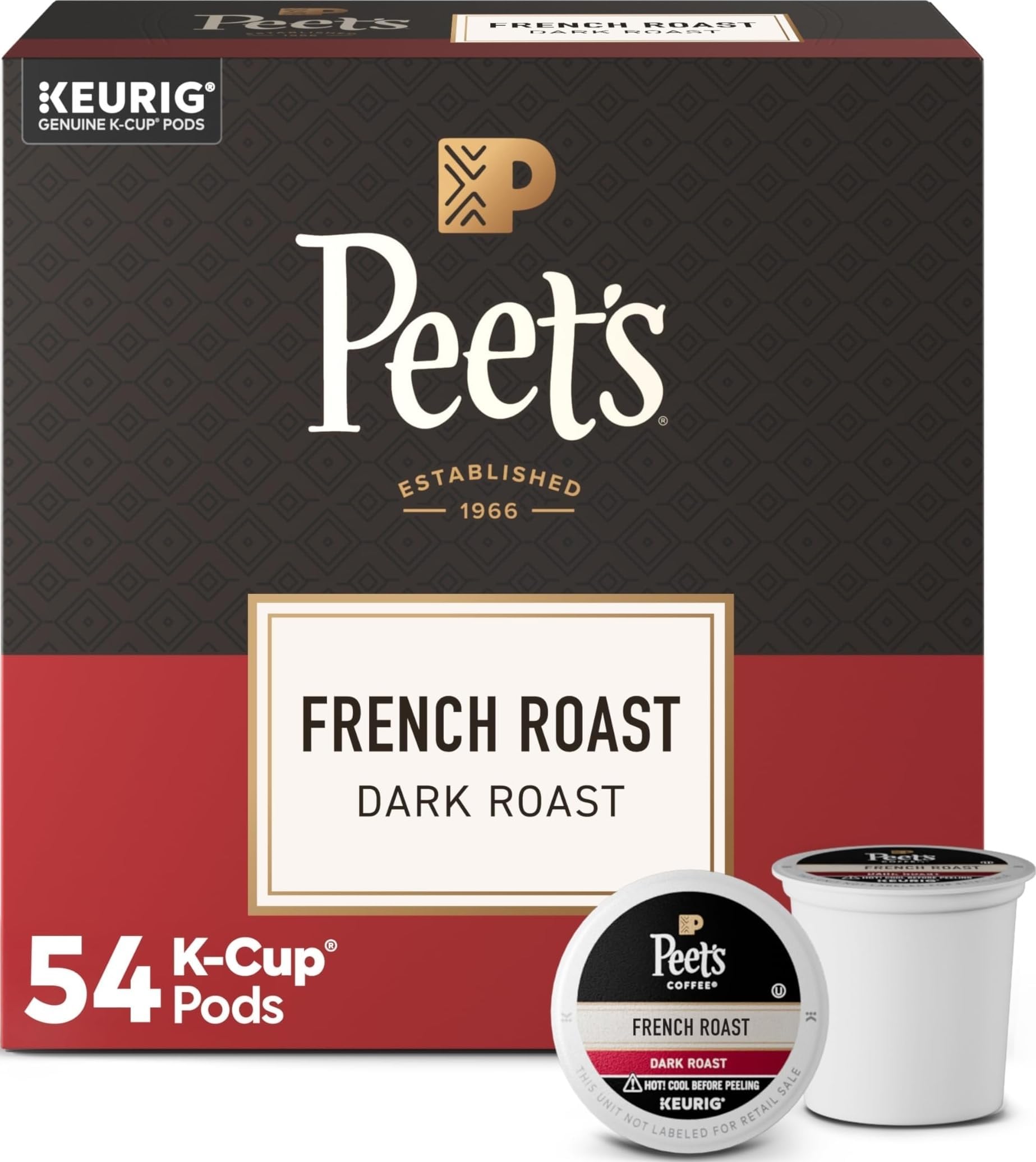 Peet's Coffee, French Roast, Dark Roast, K-Cup Pack (54 ct.), Single Cup Coffee Pods, Bold Dark Roast Blend of Latin American Coffees, with A Smoky, Flavorful Bite; for All Keurig K-Cup Brewers 141［並行輸入］