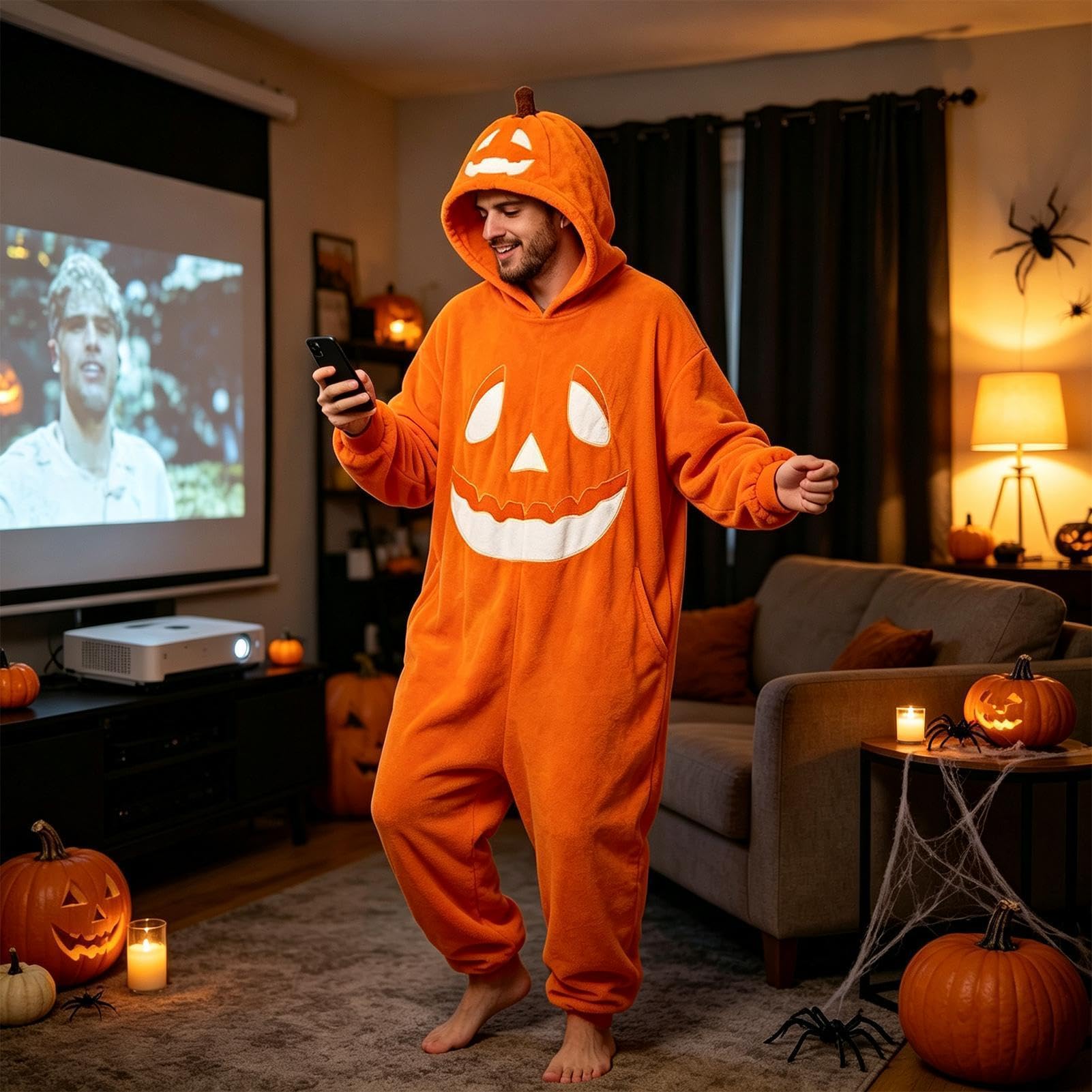 Pijama de Halloween - Disfraz de felpa con capucha para adultos, mujeres y