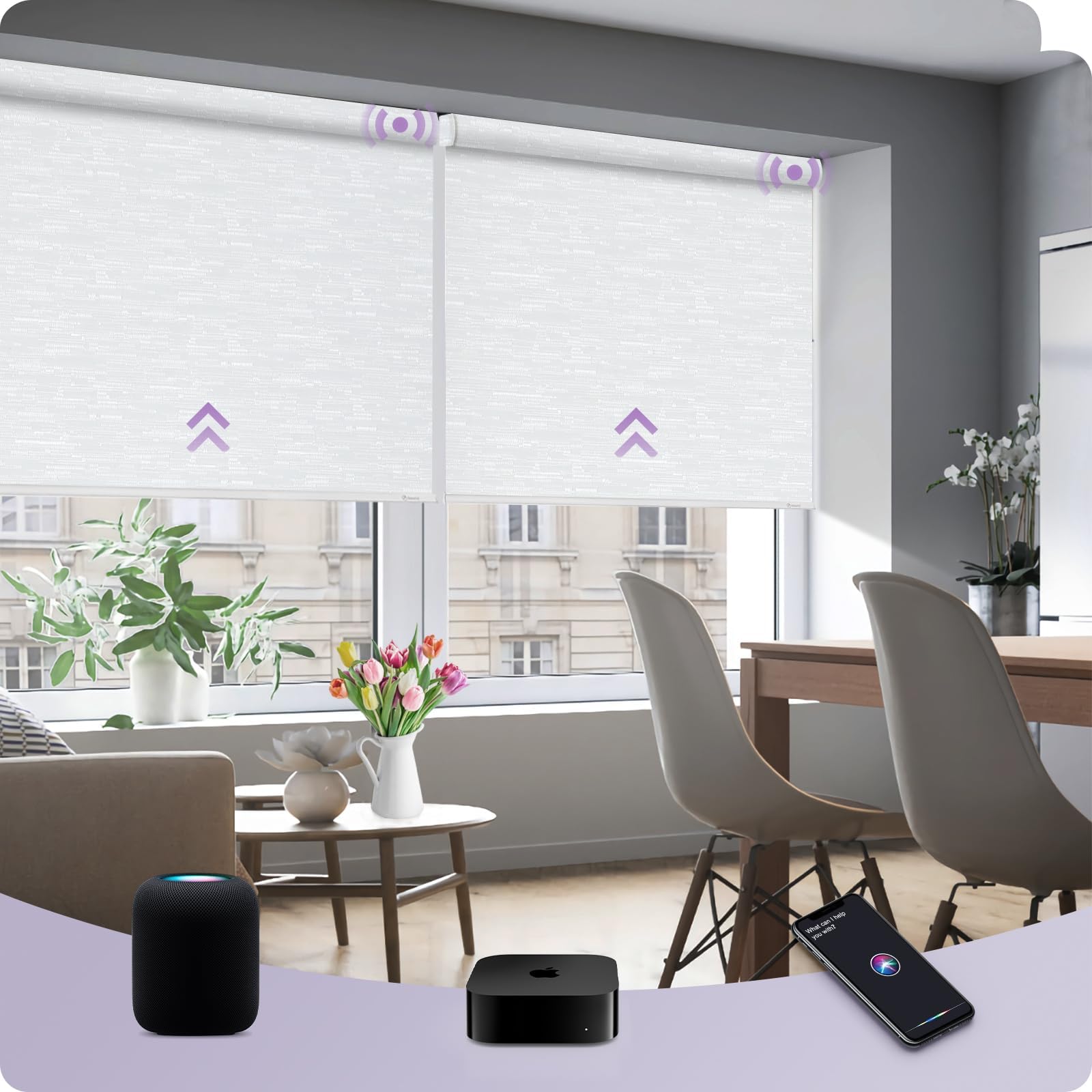 Graywind HomeKit Smart Blackout Shades Eve Powered Siri Voice Control Home App Rechargeable Motorized Blinds with Valance Custom Size (Jacquard White)