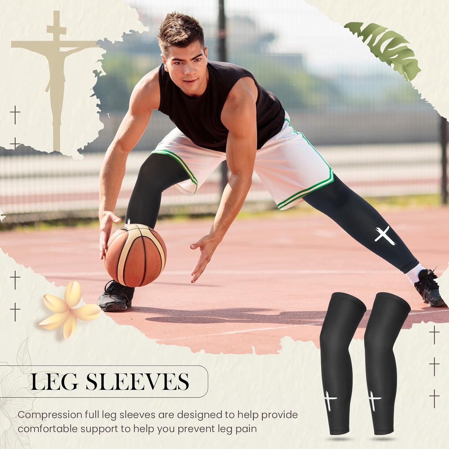 Compression Leg Sleeve Faith Cross Sports Cycling Leg Sleeves Religious Compression Leg Sleeve for Boy Girl Sport