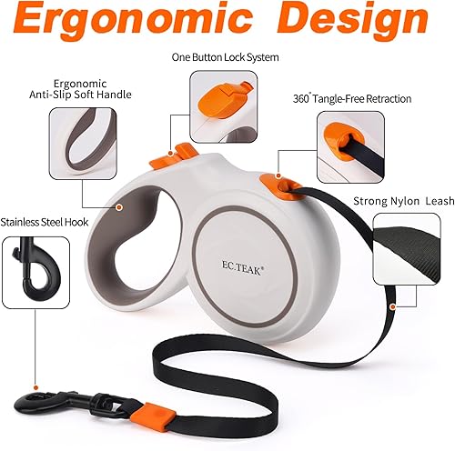 Miniatura 2 de Correa retráctil para perro, correa retráctil para perros medianos y grandes de hasta 110 libras, cinta de nailon fuerte, sin enredos, freno de una