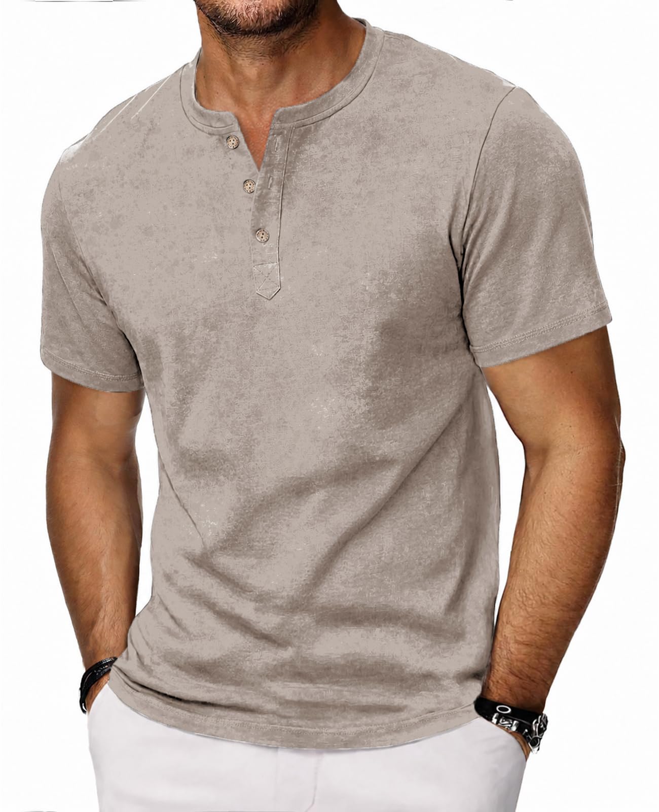 HMIYA Hemd Herren 100% Baumwolle Vintage Henley Shirt Kurzarm T-Shirts für Herren Sommerhemd Beiläufig Männer