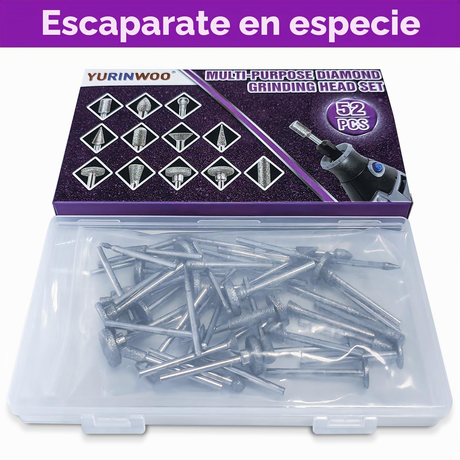 Juego de 52 brocas de diamante multifuncionales compatibles con Dremel, brocas de diamante para herramientas rotativas, vástago de 3 mm, para tallar, pulir, moler