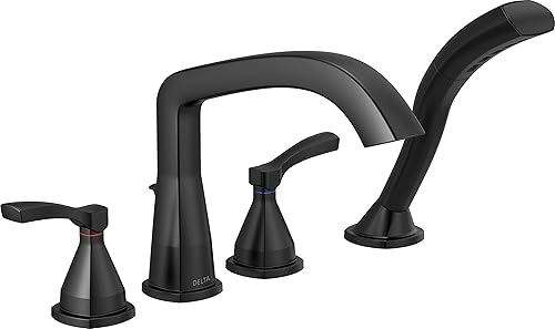 DELTA FAUCET T4776-BL T4776-BL - Montaje en cubierta de bañera romana de cuatro agujeros con desviador, negro mate