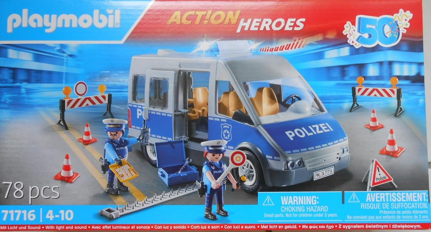 PLAYMOBIL 71716 Police Bus with Road Barrier, Edeka Action Heroes