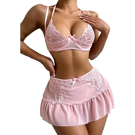Ravishing 3-Piece Floral Lace Lingerie Skirt Set