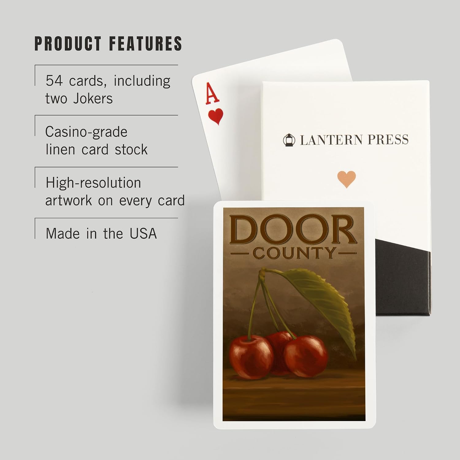 Lantern Press Door County, Wisconsin, Cherries, Oil Painting, 52 Playing Cards for Adults, Poker Size Card Deck