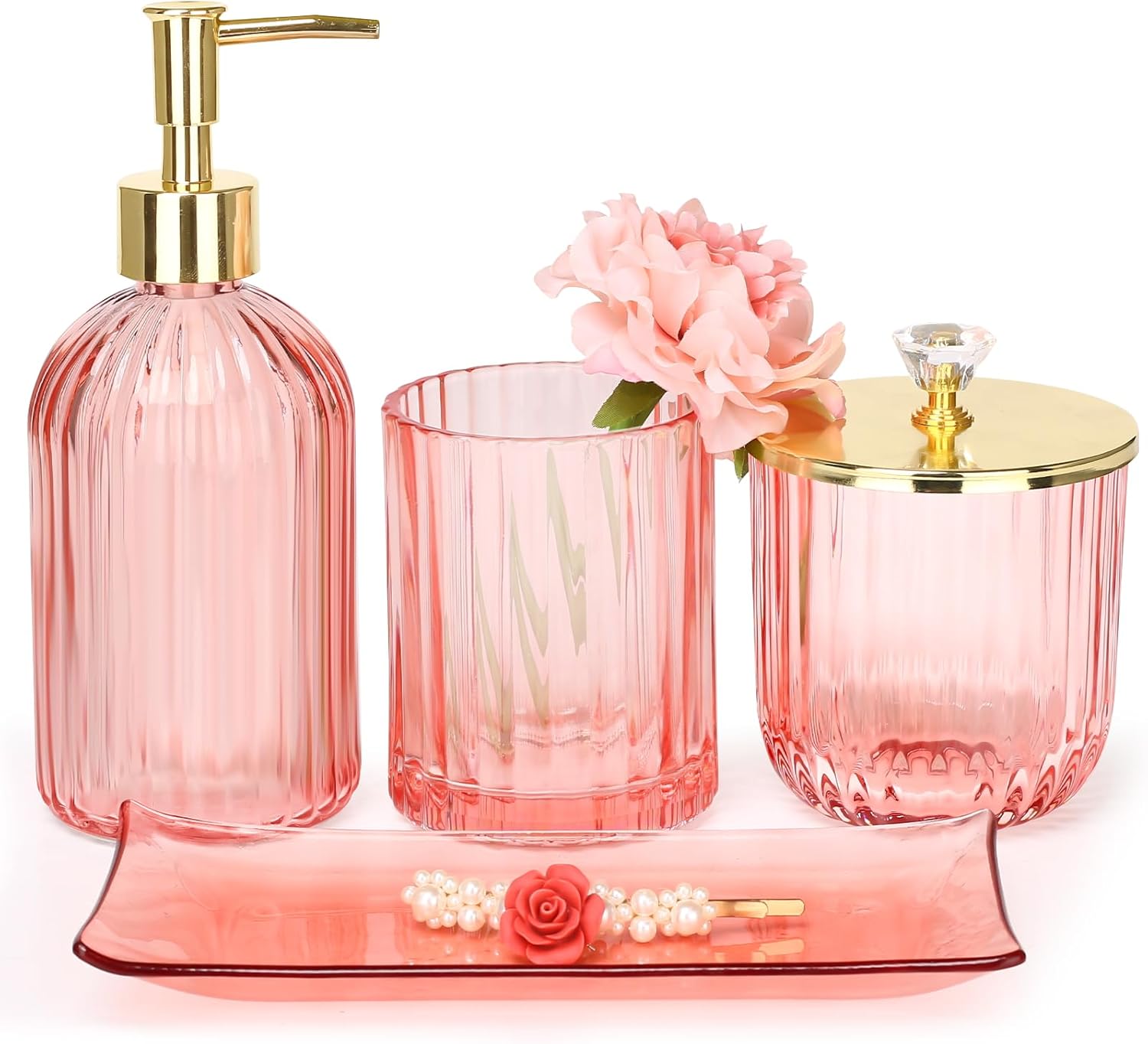 Bathroom Accessories Set, 4 Pcs Glass Bathroom Accessories Sets
