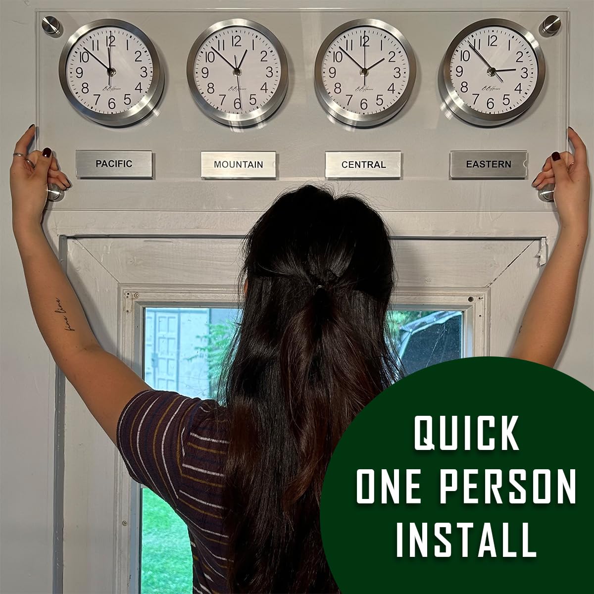 B.B.HORAIRE Time Zone Clock - Elegant Modern Mondial Wall Clock - Silent Non Ticking - Quartz Analog Battery Operated - Multiple City/Country/Region/World Clock - Easy Install - 32 Inch x 12 Inch - Image 4