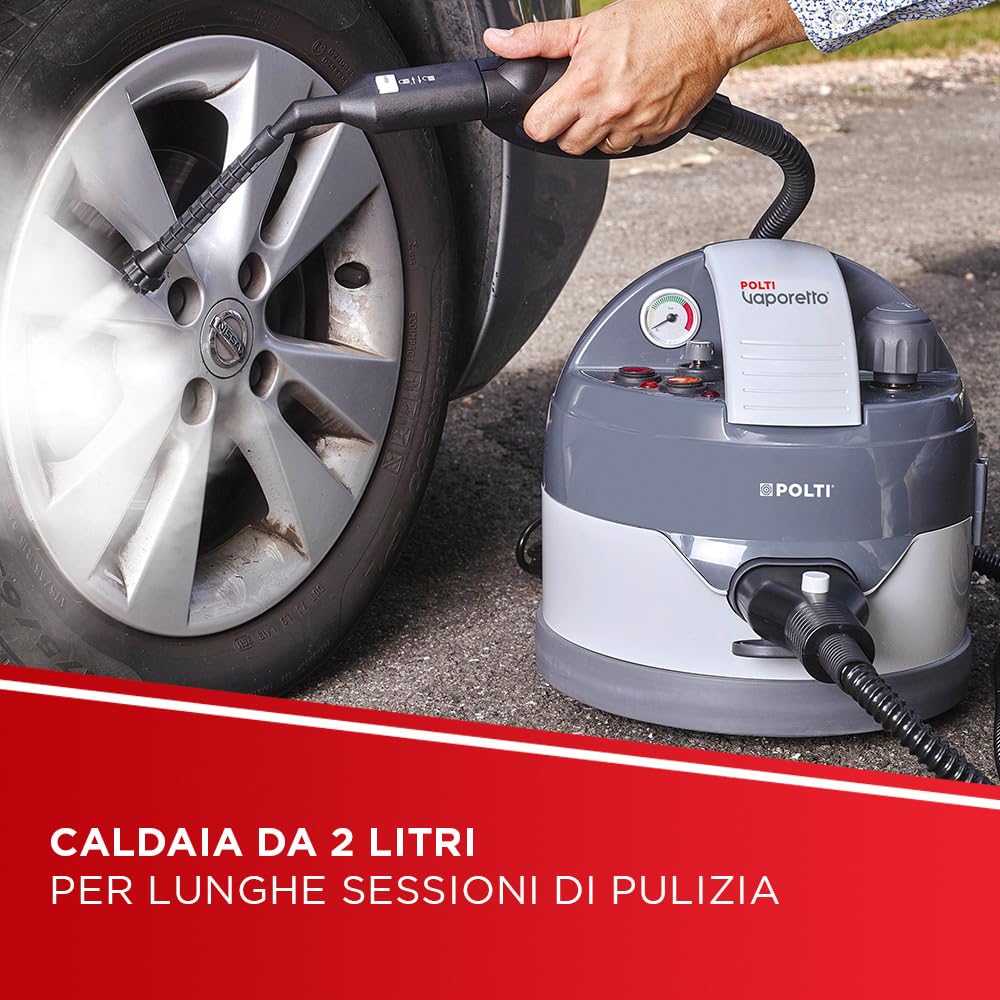 Polti Vaporetto Eco Pro 3.0 Kalstop, 20 Fiale di Kalstop Anticalcare, Pulitore a Vapore con Caldaia e Tappo di Sicurezza, Potenza Max 2000 W, Serbatoio 2 L, 9 Accessori Inclusi, Made in Italy, Grigio