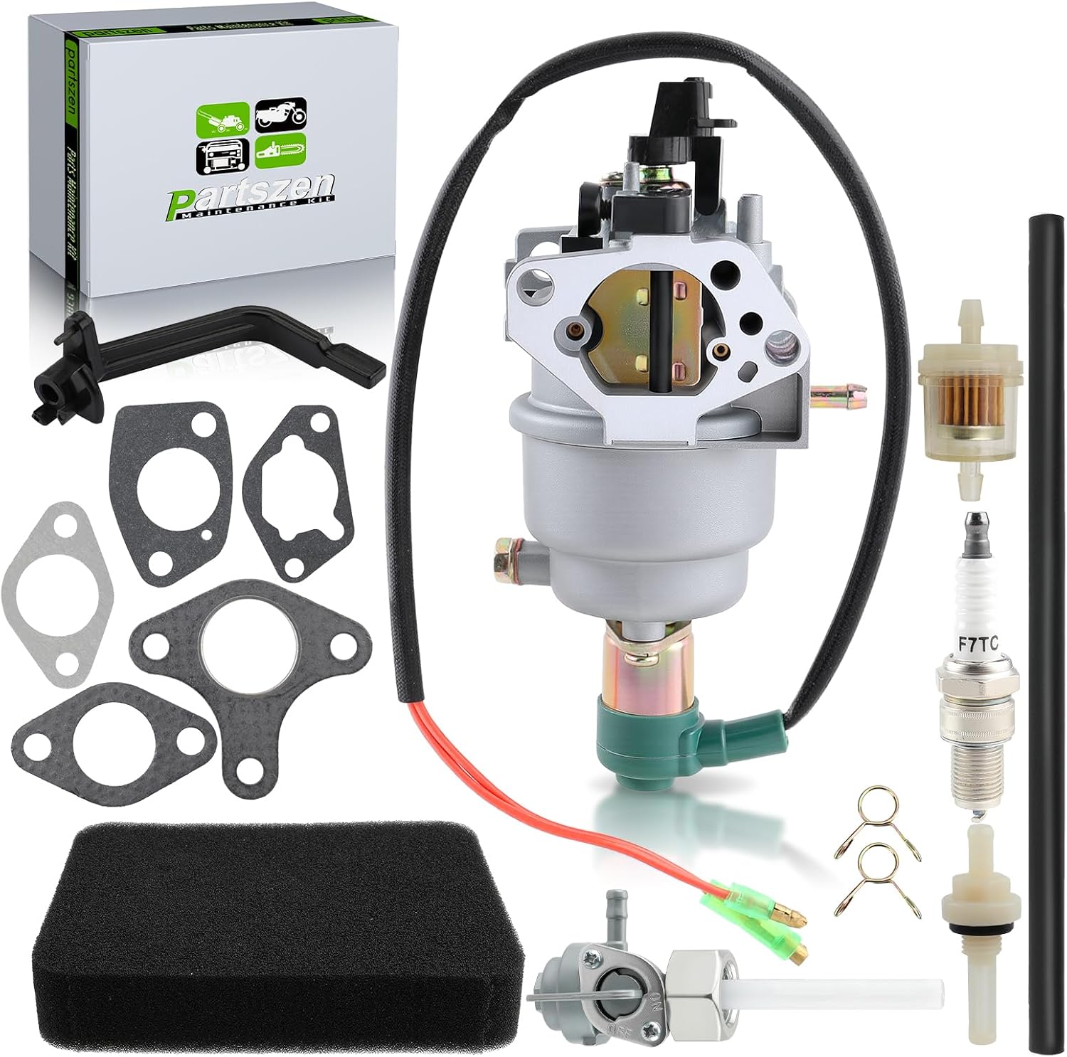 Carburetor for Harbor Freight Predator 420CC Portable Generator 69671 68530 68525 69672 69674 68529 68526 13HP 14HP 15HP 16HP RATO R420-III 7000/8750 Watt with Fuel Shut-Off Valve Air Filter