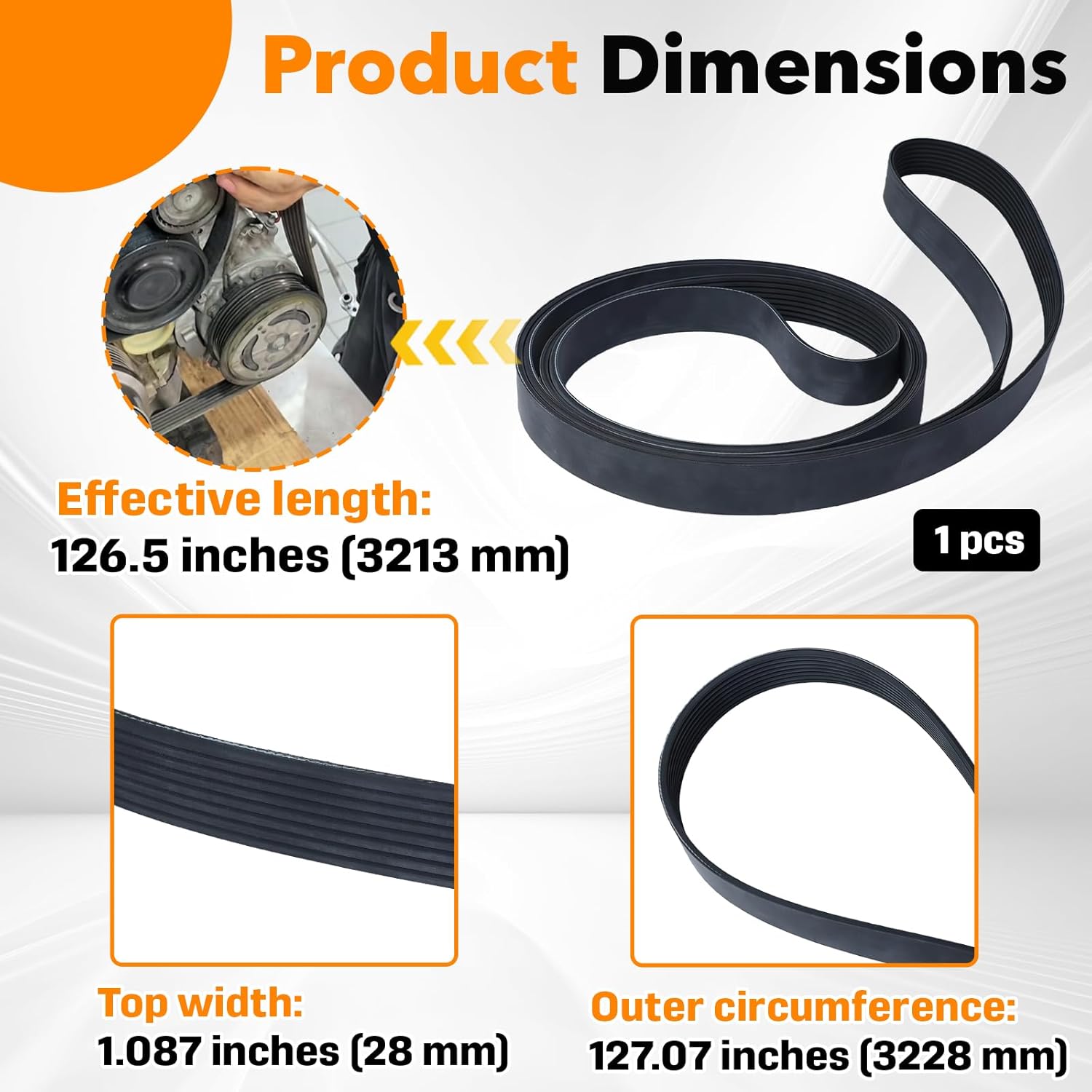 1-Pack K081264HD Heavy-Duty Serpentine Drive Belt, Compatible with 5.9L/6.7L 2003-2012, Replaces 8PK3213 53041138AA, Slip & Quiet