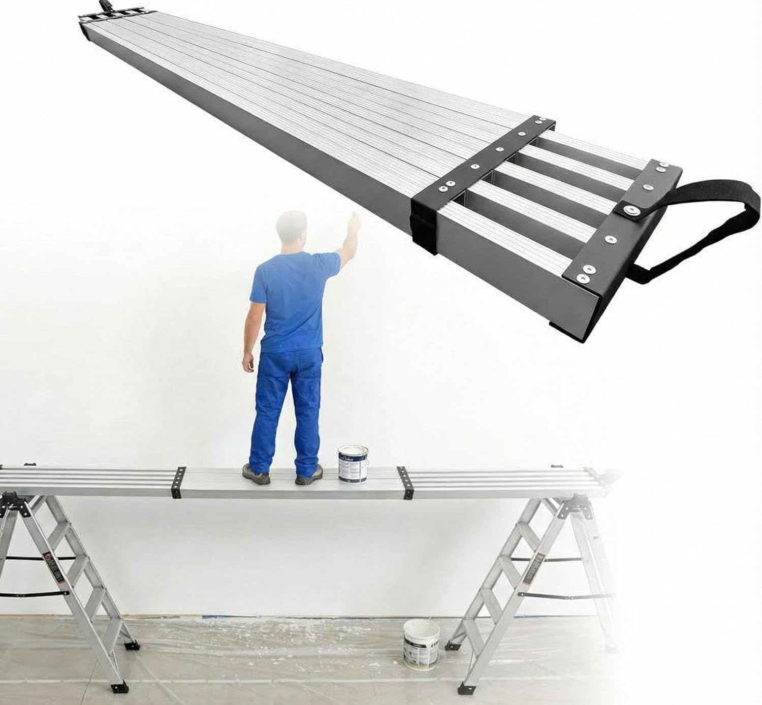 8–13 FT Aluminum Telescoping Work Plank, 550 Lbs Capacity Skid-Proof 12.4" Wide Scaffolding Plank, Adjustable Lightweight Ladder Platform for Painting, Roofing & Window Cleaning