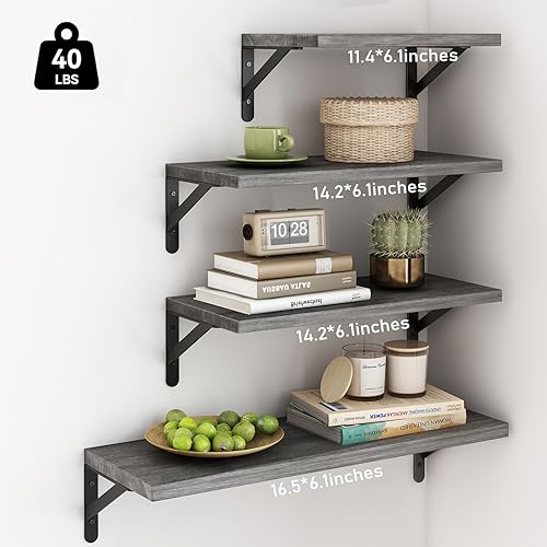 Miniatura 4 de YGEOMER Estantes flotantes para pared, diferentes tamaños, estantes de pared grises desgastados para sala de estar, baño, dormitorio, cocina,