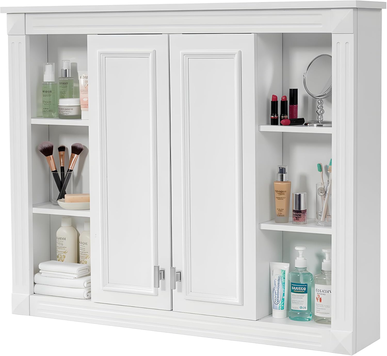 35 Inch Bathroom Cabinet with Doors, Wall Mounted Storage Organizer with Open Shelf, Over The Toilet Wall Cabinet with Smooth Painted Finish, Metal Handle