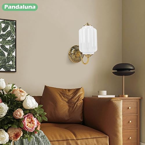 Miniatura 7 de Aplique de pared vintage, lámpara de vidrio de leche blanca, aplique de pared antiguo Art Deco de 5.5 pulgadas para dormitorio, baño, sala de estar,