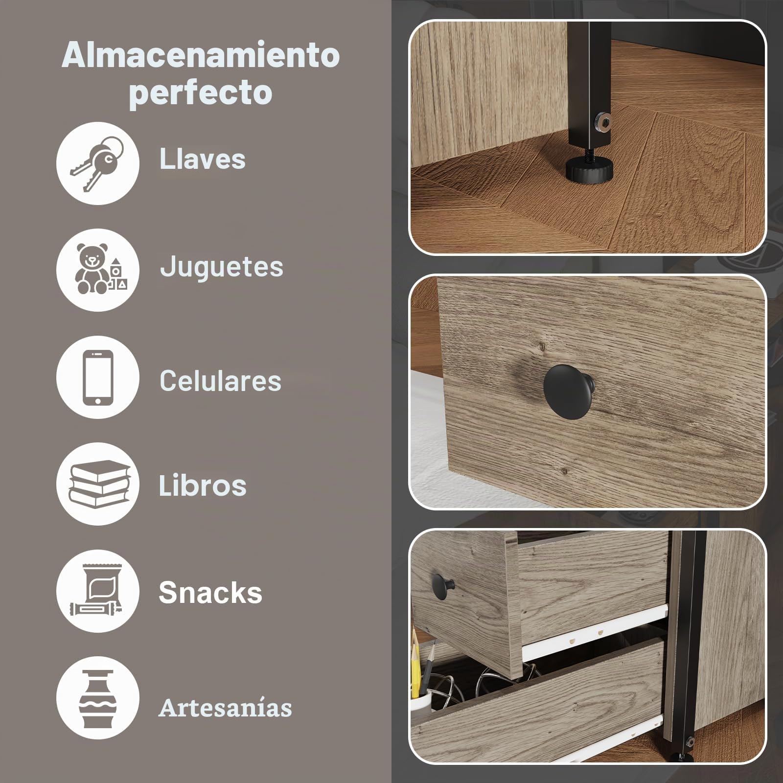 Mesita de Noche con Enchufe, Mesa Auxiliar con 2 cajón, Dormitorio Estrecha Mesitas de Noche, Organizador para Dormitorio, Sala de Estar Gris