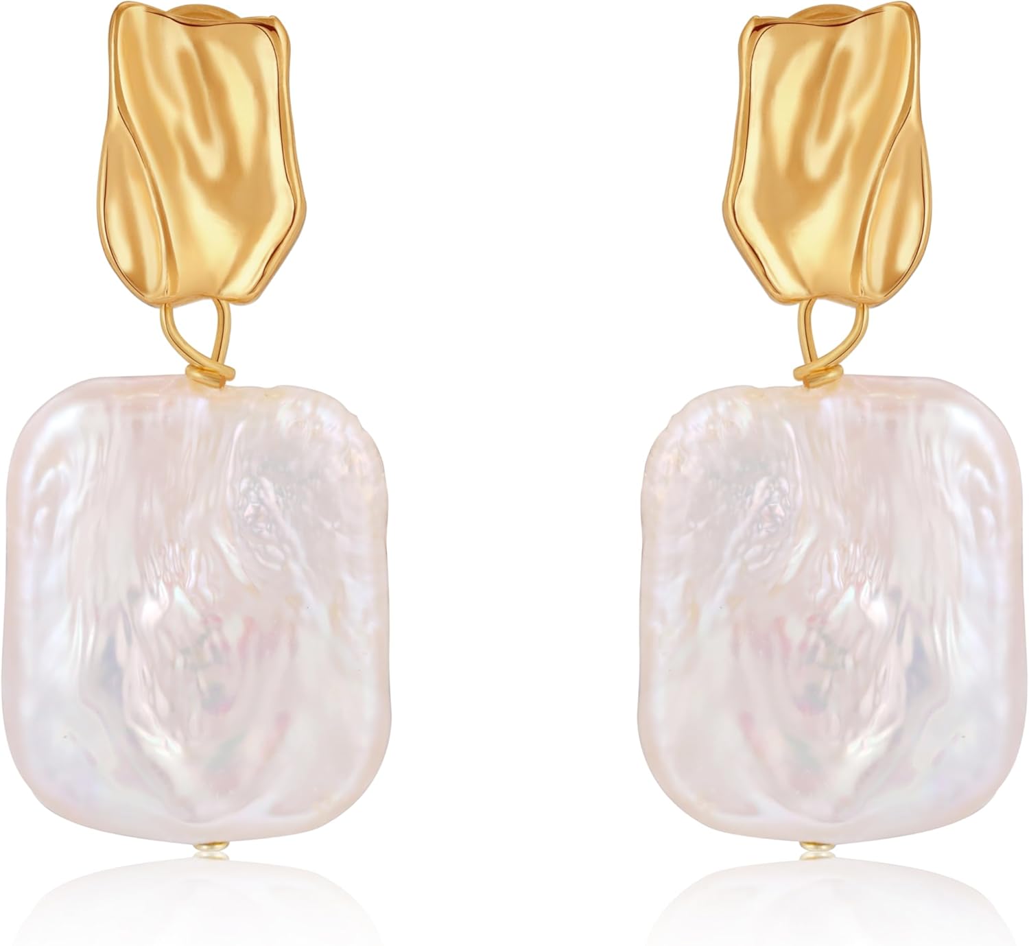 Pearl Earrings for Women,Baroque Freshwater Pearl Earrings for Women, Wire Wrap Gold Pearl Drop Earrings Jewelry, Handmade Jewelry Gift for Mom Lover Her (14K Gold Plated)