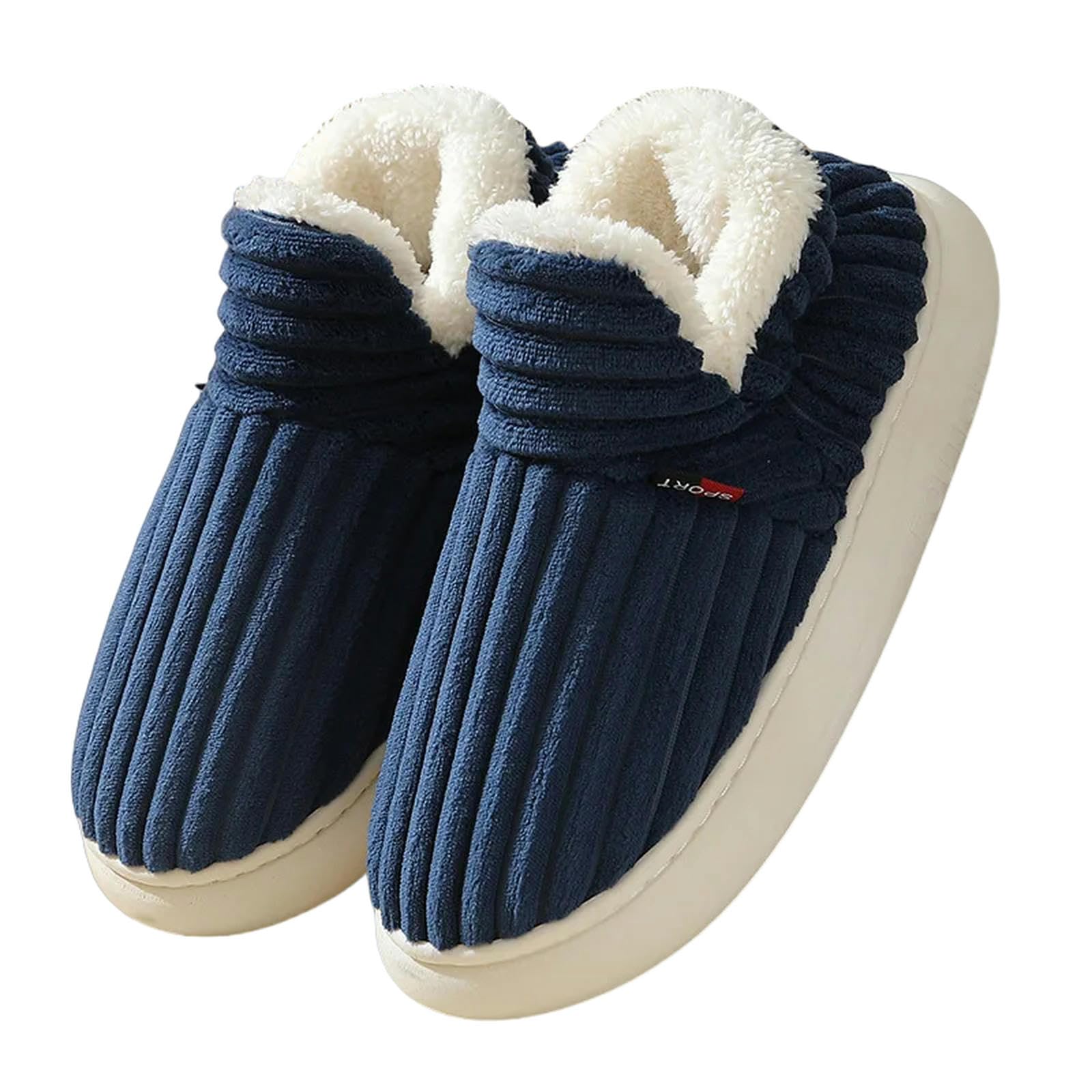 Pantofole Invernali in Cotone Peluche da Uomo Piatto Pantofole Inverno All'aperto Soffice Uomo Caldo in Cotone Stivali Accoglienti in Pelliccia- Blue1-44-45 (fit42-43)
