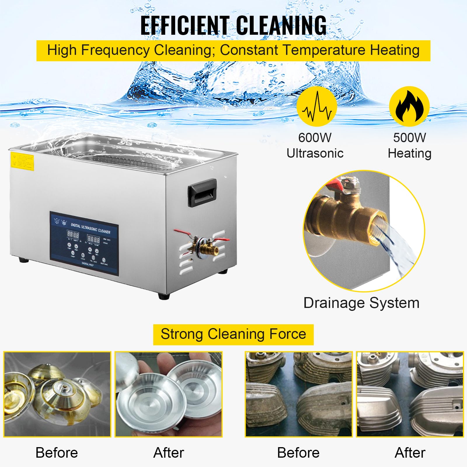 VEVOR Nettoyeur à Ultrasons Double Fréquence 30 L, Professionnel Nettoyeur à Ultrasons 220 V avec Chauffage, Nettoyeur Ultrasons en Acier Inoxydable pour Pièces Bijoux Carte de Circuit 28/40 kHz