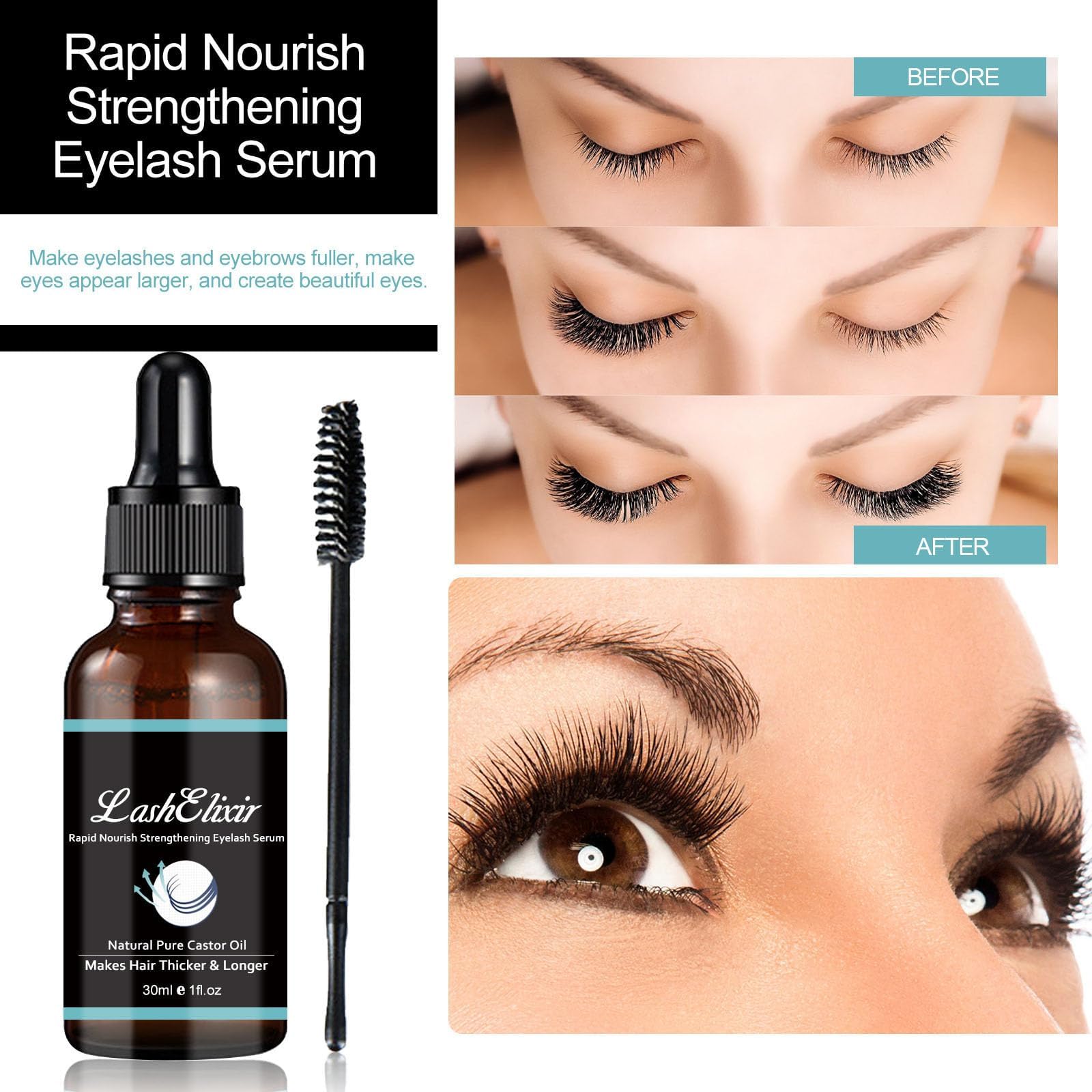 Gfouk Lash Elixir Wimpernserum – 30 Ml, Mit Rizinusöl & Biotin, Für Schnelleres Wachstum & Stärkung