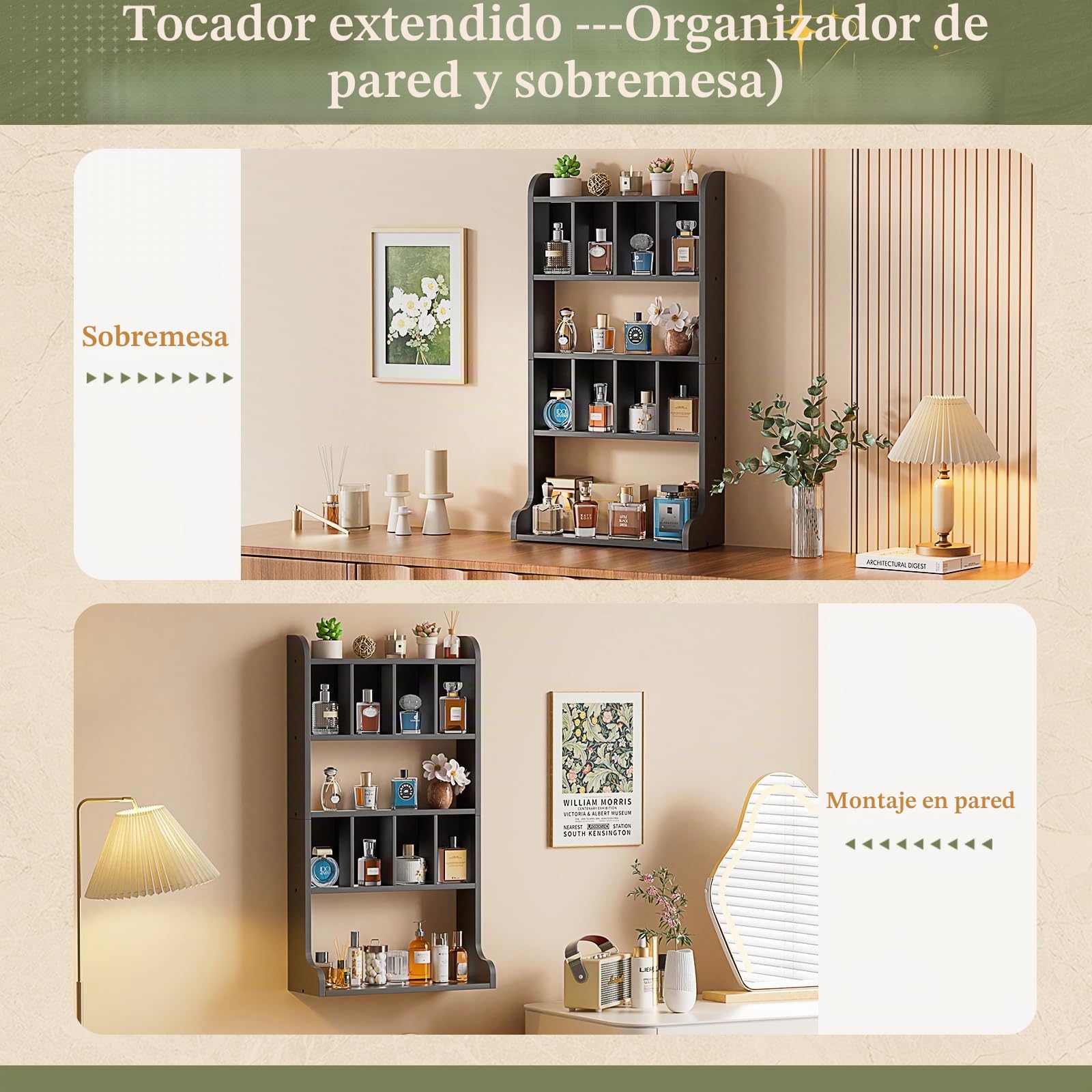 Estantería de Pared Organizador de Perfumes (Negro) | Estanterías de Pared de 5 Niveles, Ideal para Guardar Perfumes de Mujer y Hombre, Colonias, Maquillaje y Figuras