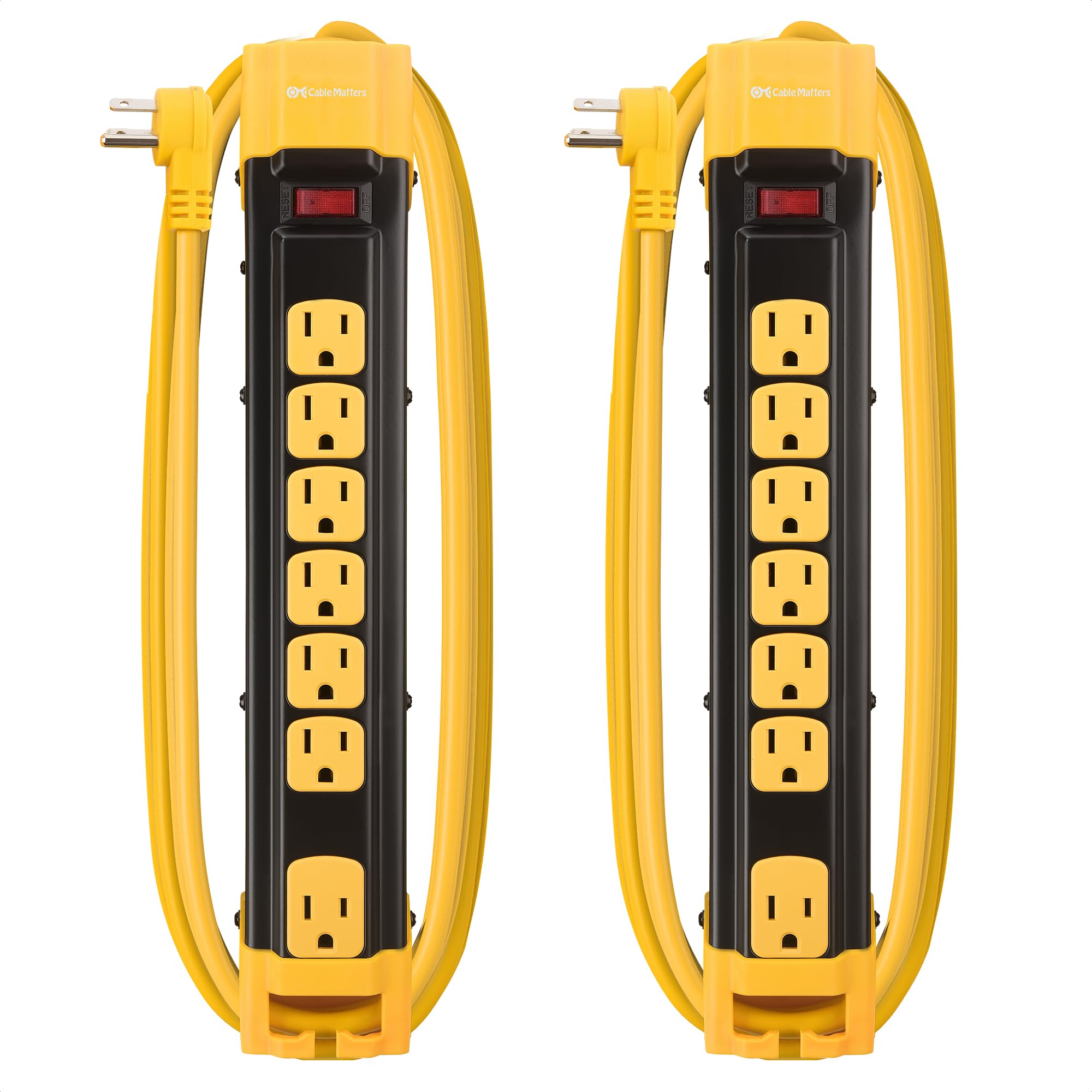 [ETL Listed] Cable Matters 2-Pack, 7-Outlet Heavy Duty Surge Protector Power Strip with 8 ft Cord, 1350 Joules, Wall-Mountable Design, Spaced Outlet