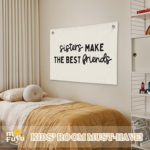 Miniatura 6 de Letrero de lona de lino con texto en inglés "Sisters Make The Best Friends" para dormitorio o sala de juegos, decoración de habitación de niñas, 30