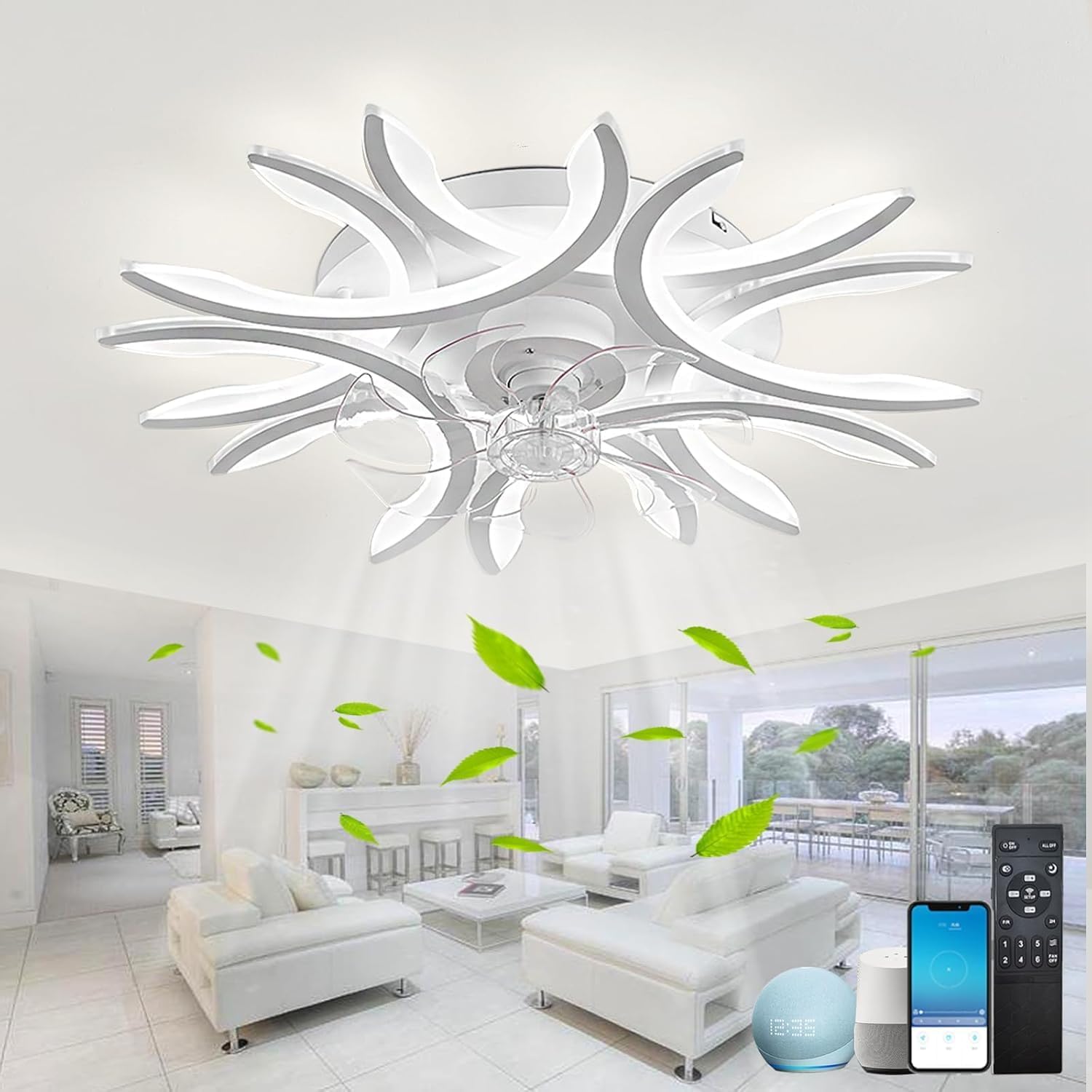 LED Plafondventilator met verlichting en afstandsbediening, 66W Dimbaar Plafondventilatorlichten, Modern Plafondlamp voor Huiskamer Slaapkamer Kantoor, Instelbaar 6 Windsnelheid (Goud, 78CM