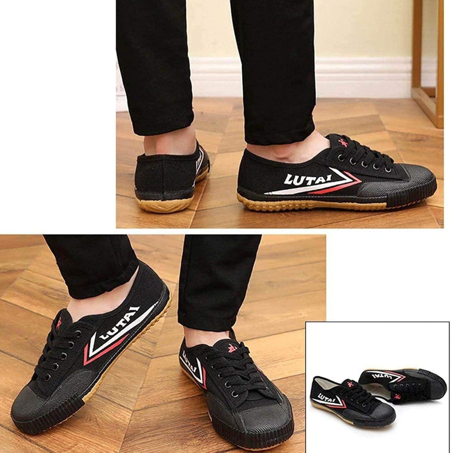 NYKJBD Adults Martial Arts Shoe Kung Fu Shoe Fashion Canvas Shoe Parkour Shoes Rubber Sole Sneakers for Kids,Black-7