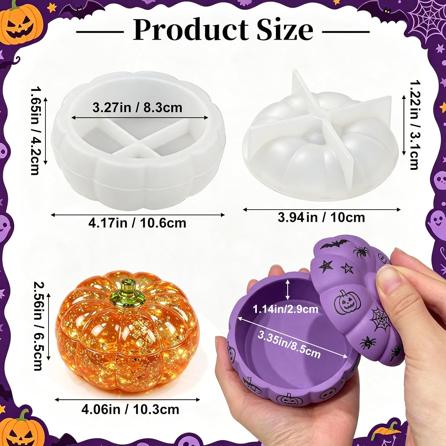 Pumpkin Jar Resin Molds with Lid, Halloween Silicone Mold Jar image 3