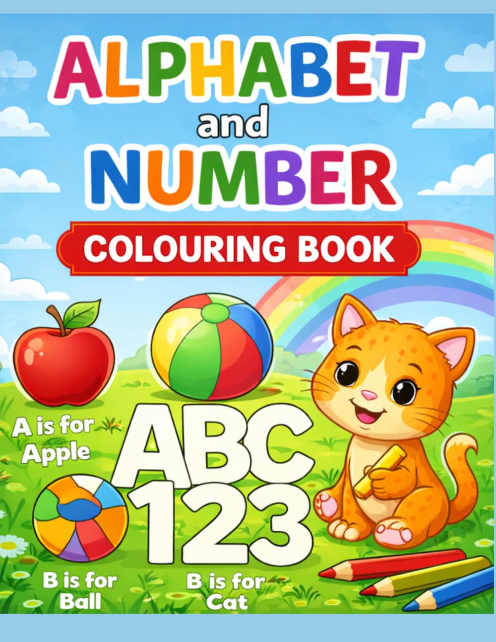 Alphabet and Number Colouring Book: Learn Letters, Numbers, and First Words with Fun Easy Coloring Pages