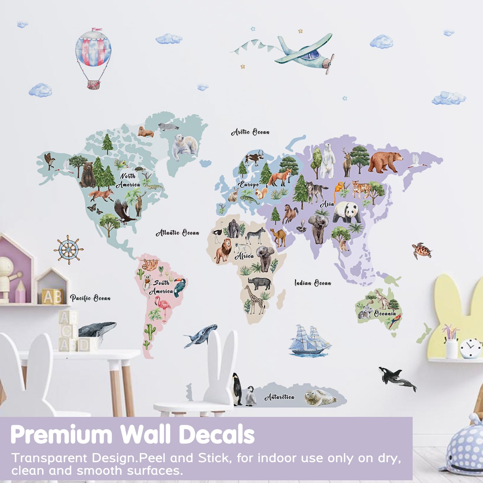 Snapklik.com : Animal World Map Kids Wall Decals Peel And Stick ...