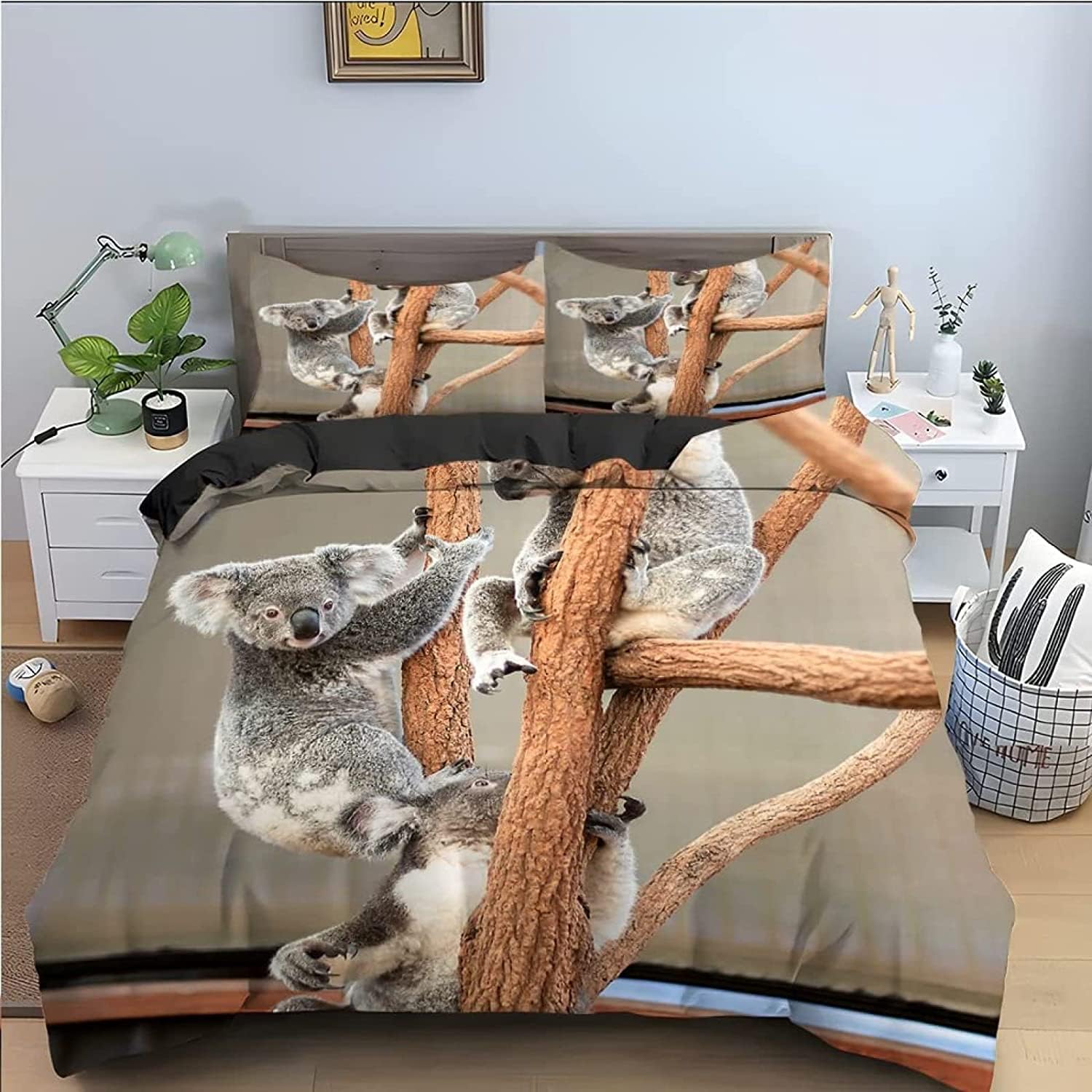 Housse de couette 160x200 koala microfibre sans repassage lit 1p