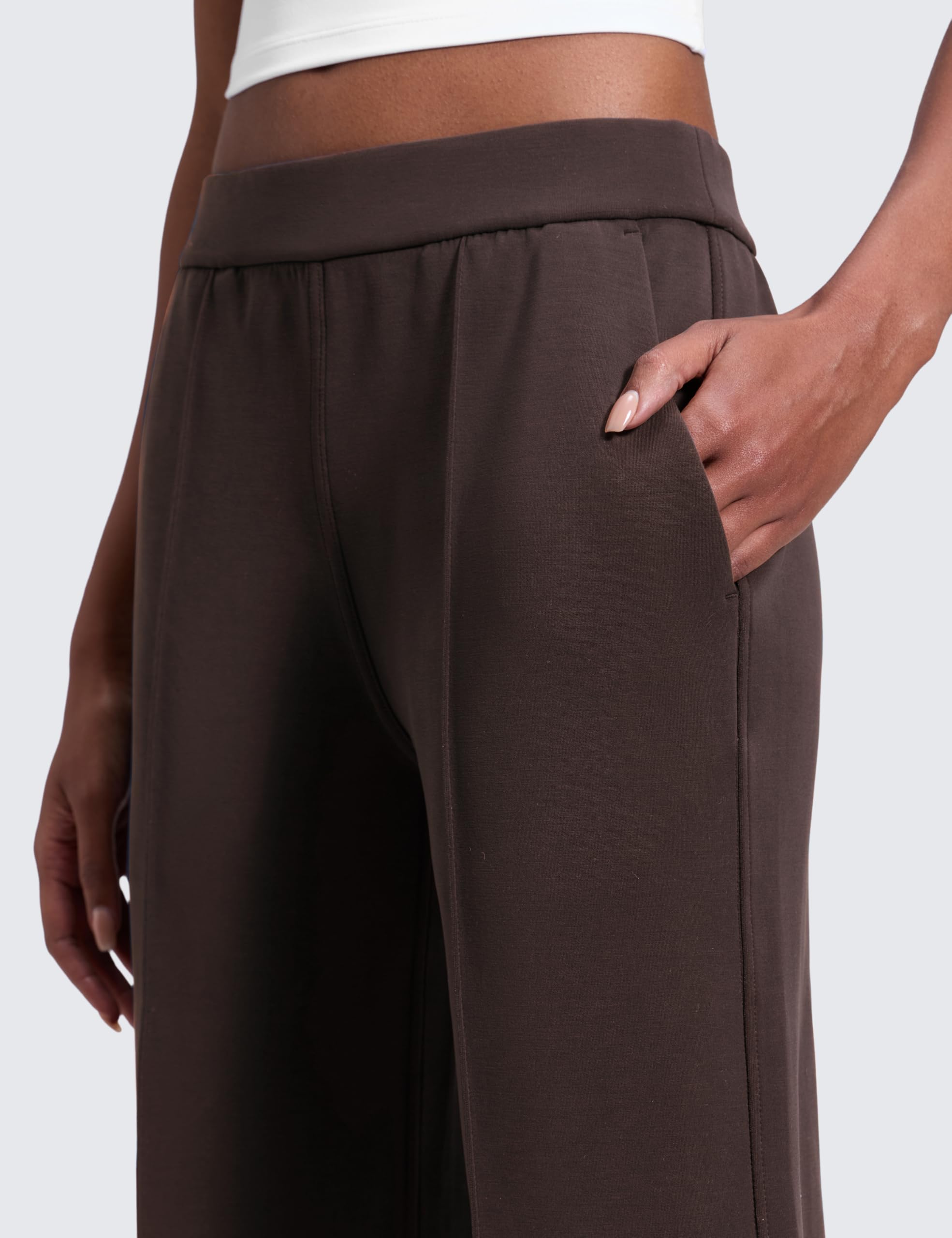 CRZ YOGA Damen SoftAura Pintuck Gerades Bein Jogginghosen Modal Lässig Lounge Büro Chino Hosen mit Taschen - 76cm