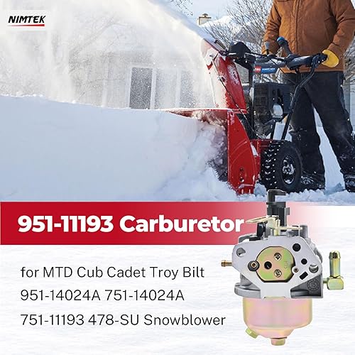 Miniatura 2 de 951-14024A Carburador para MTD Cub Cadet Troy Bilt 751-11193 951-11193 951-11193A 478-SU 478-SUA 478-SUB Motor quitanieves