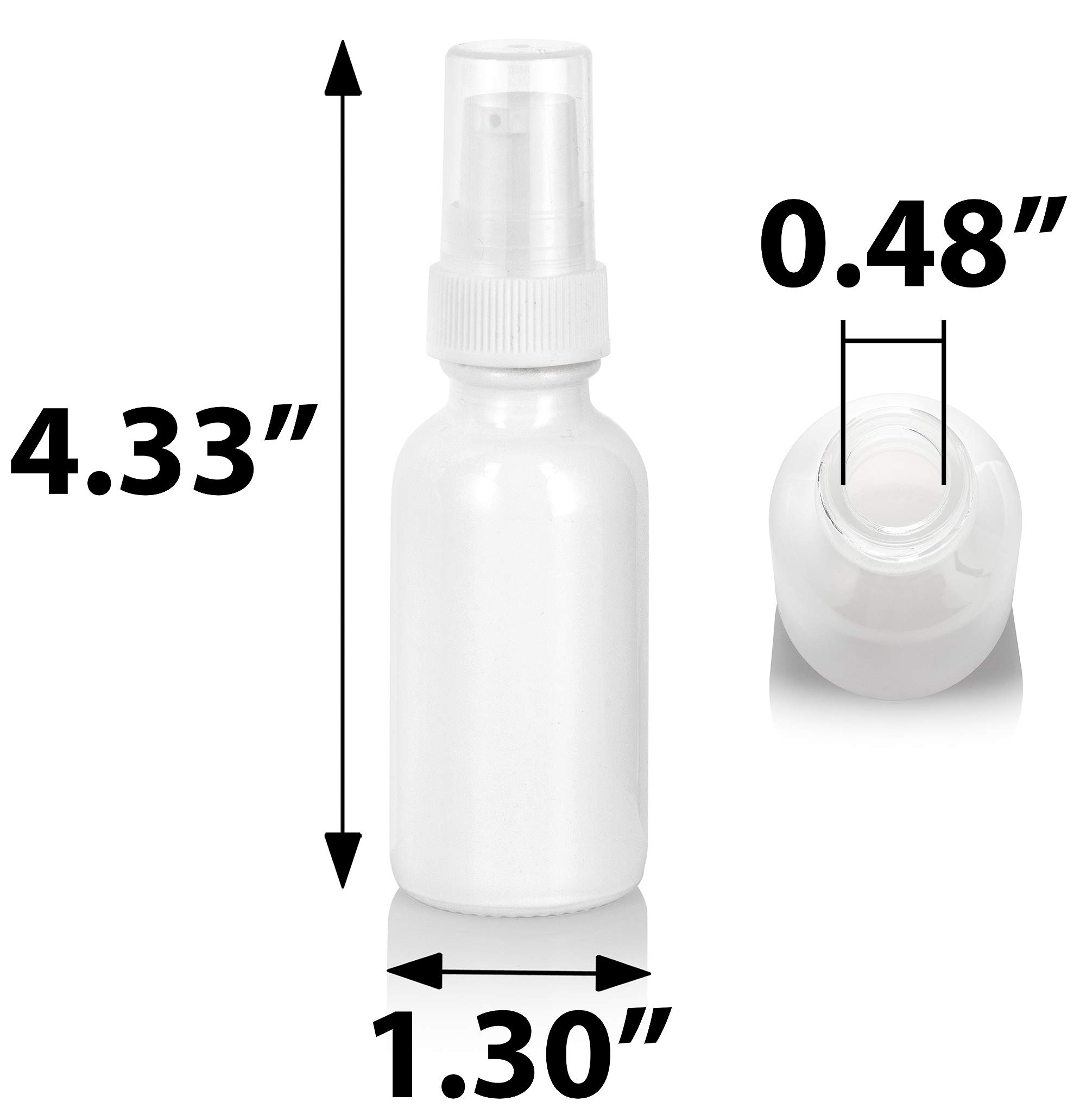 JUVITUS 1 oz / 30 ml High Shine Gloss White Glass Boston Round Bottle with White Treatment Pump (12 Pack)