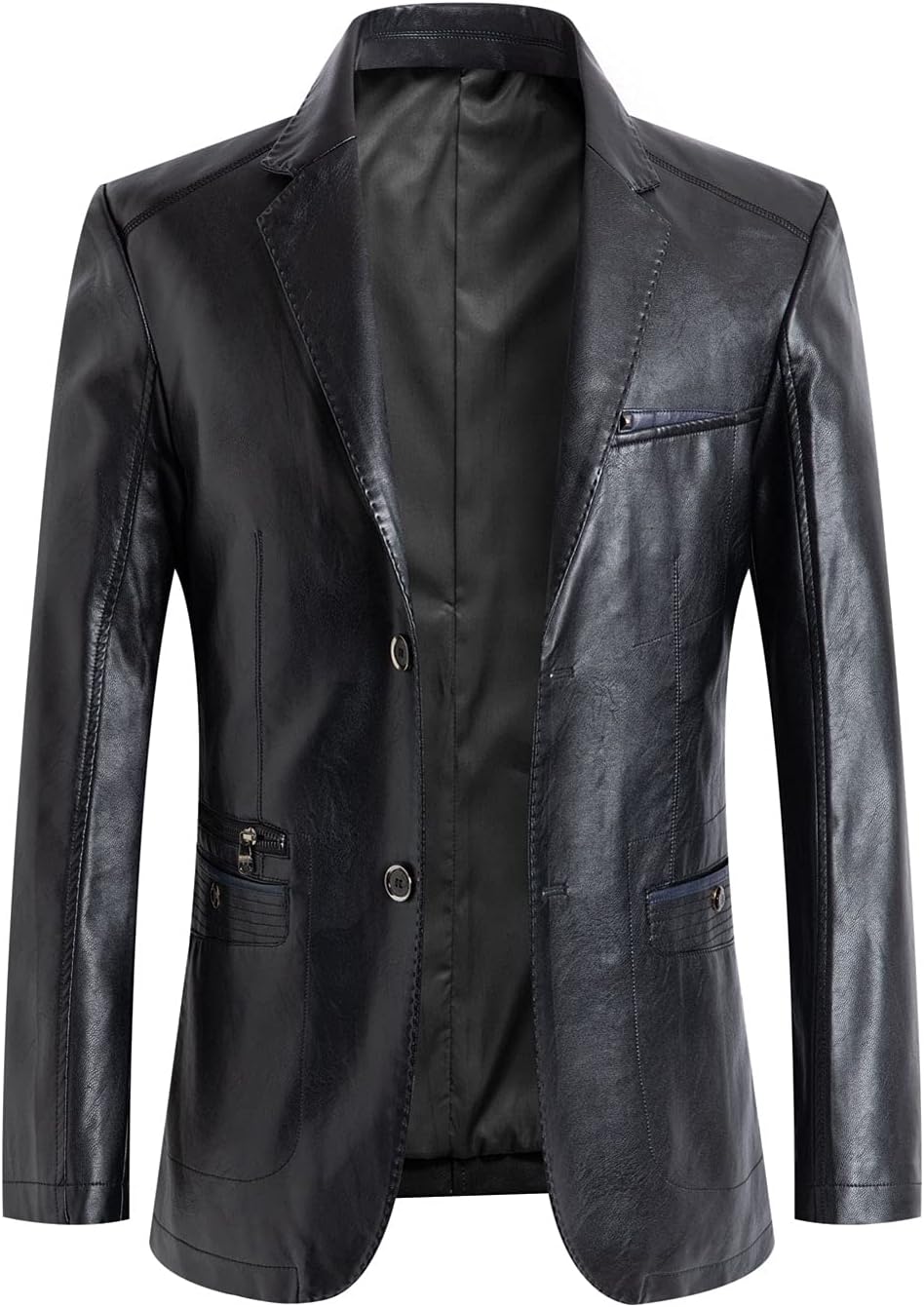 CHARTOUMen's Regular Fit Button Down Lined Business Lambskin Leather Jacket Blazer with Pockets