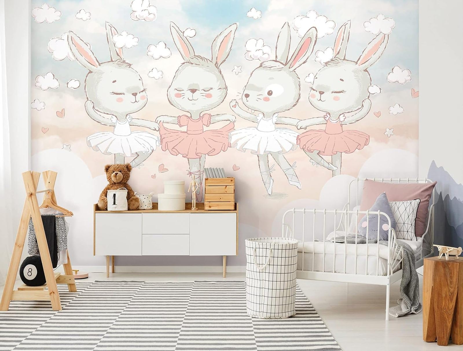 Kfjhgbdshhj 3D Mural Photo Mural-Wallpaper For Children's Room Dancing Rabbits - For Children Children's - 3D Effect - Ballerinas,430Cmx300cm Poster - Wall Sticker - Frameless Picture