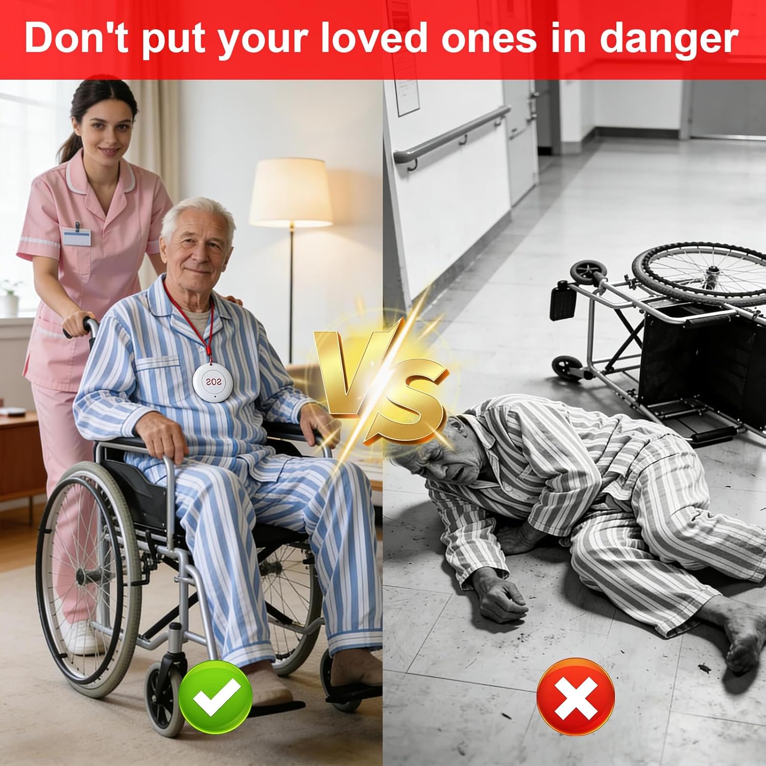 WiFi Caregiver Pager - No Monthly Fee, Emergency Call Button System with 2 SOS Buttons & 1 Receiver for Elderly & Senior Safety at Home, Nursing Care, Plug & Play Caregiver Call Button