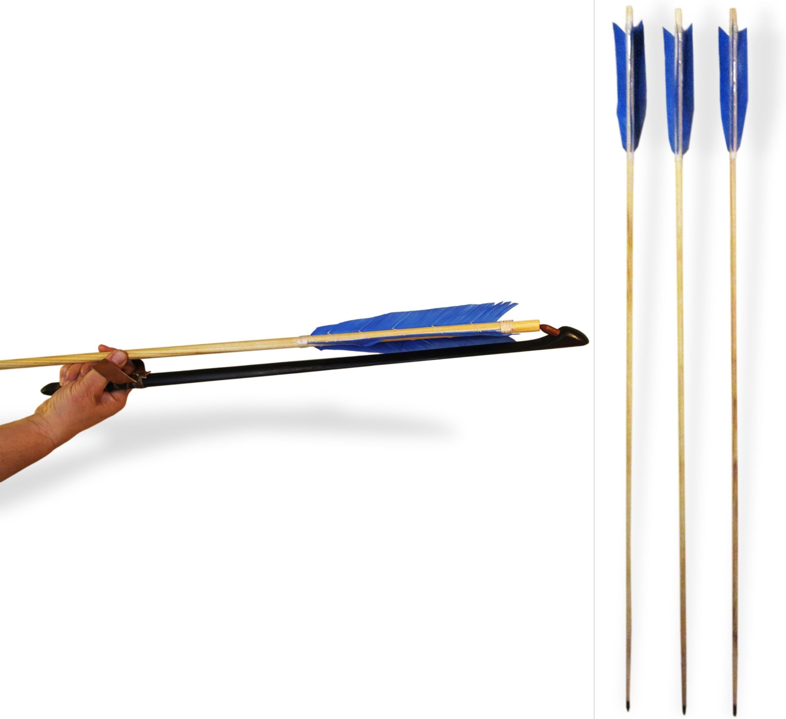 Carbonized Nanticoke Atlatl with Leather Handle (Black Charred Finish) and Three Five Foot Fletched Darts