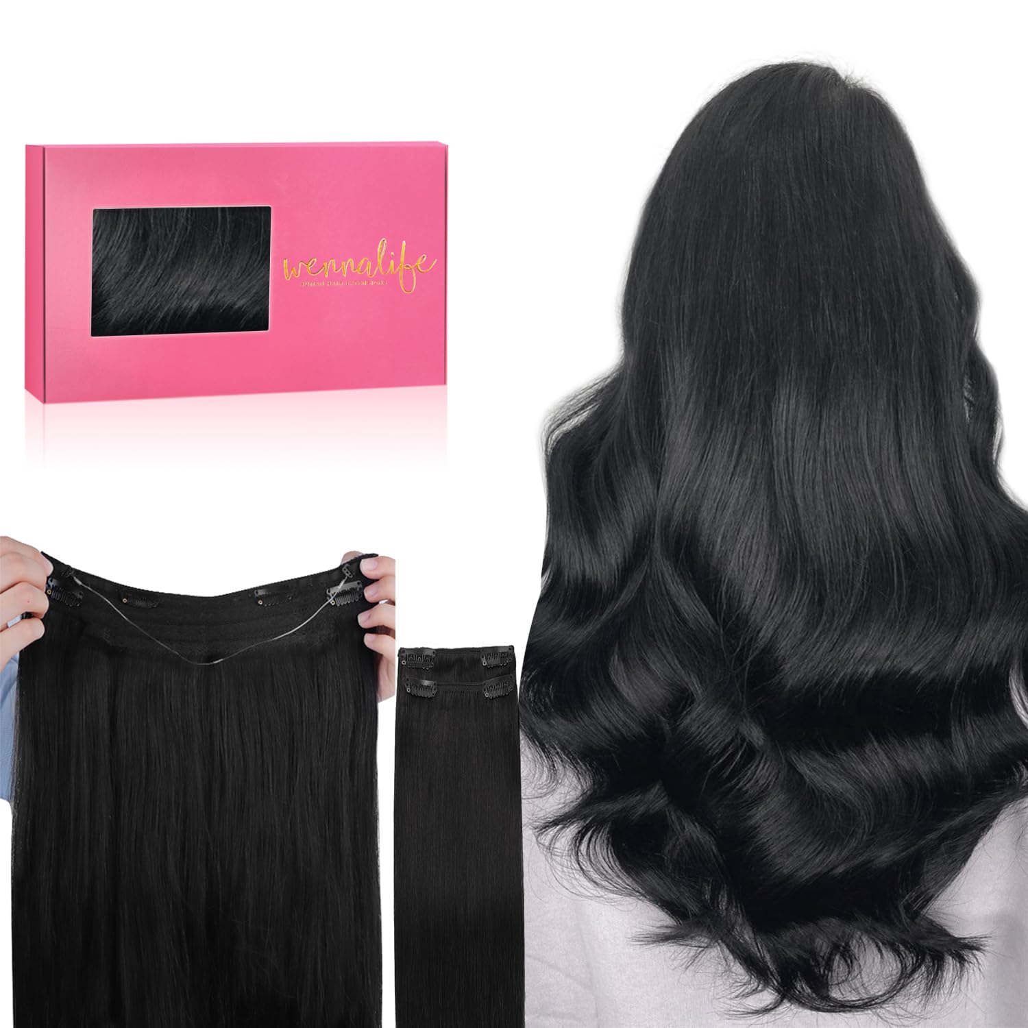 WENNALIFE Wire Hair Extensions (Increase 50% Lifespan) Real Human Hair 14 inch 75g Balayage Dark Brown to Chestnut Remy Invisible Transparent Fish Line — view 33