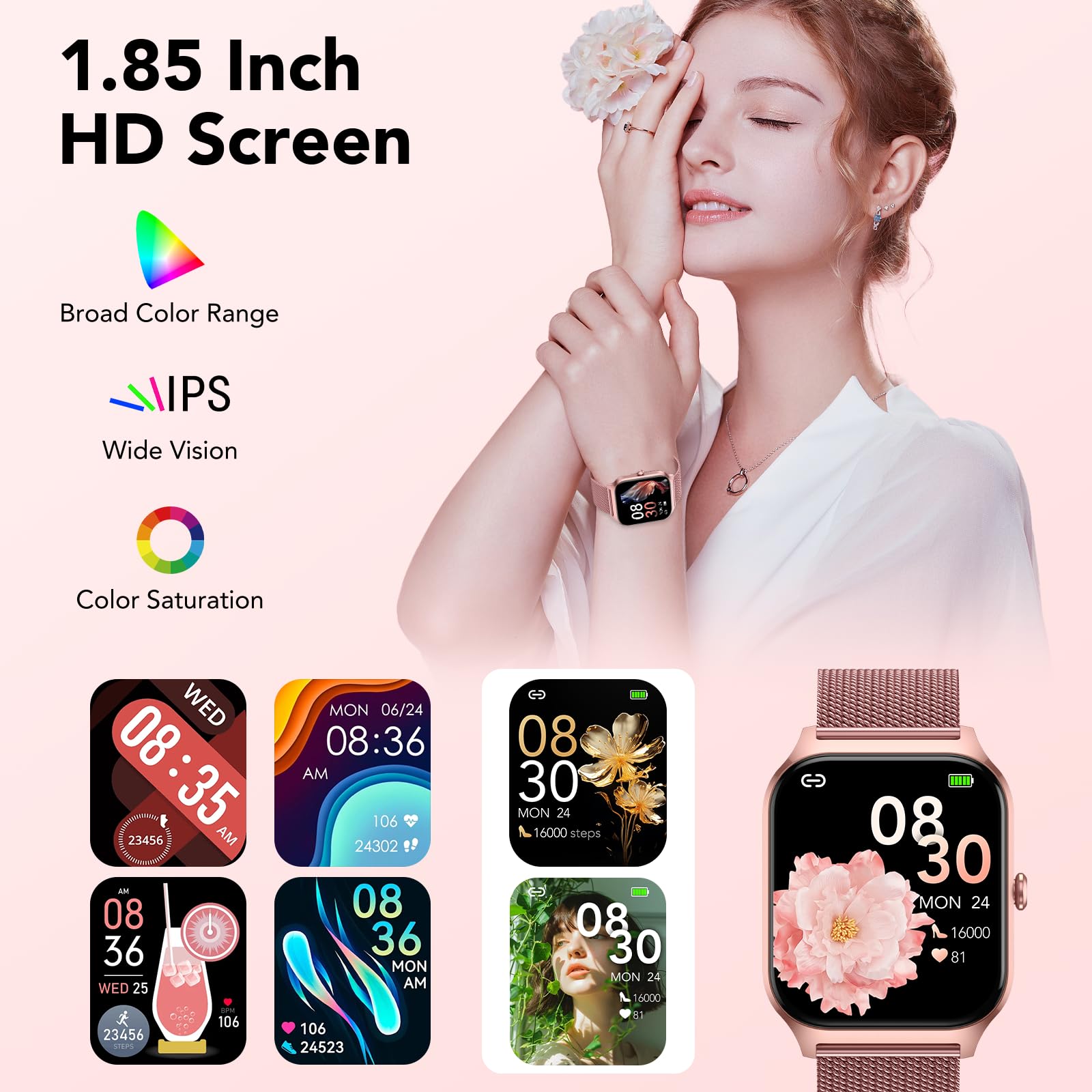 CASCHO Reloj Inteligente Mujer,1.85" HD Smartwatch con Llamadas,120+ Modos Deportes, Monitor Cardiaco y Sueño, Resistente Agua IP68, Whatsapp Llamadas Bluetooth, Regalo Mujer, Android/iOS