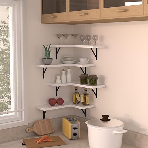 Vista 2 de NATURE'S SOURCE Corner Floating Shelves Set of 4, Corner Shelves Wall Mounted, for Bedroom Kitchen Living Room Bathroom Office- Modern